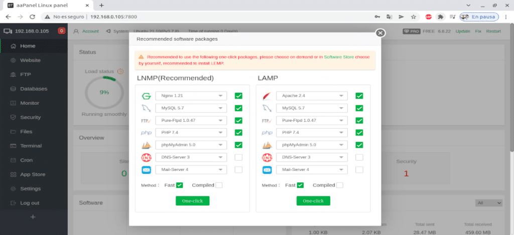 Selección LAMP o Nginx